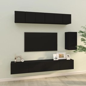 Set Mobili Porta Tv 6 Pz Nero İn Legno Multistrato /