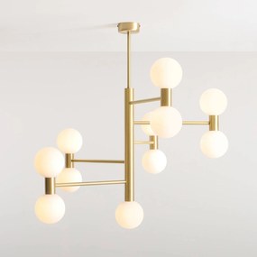 ALDEX Lampada a sospensione Flare, a 11 luci, ottone/bianco opalino, vetro