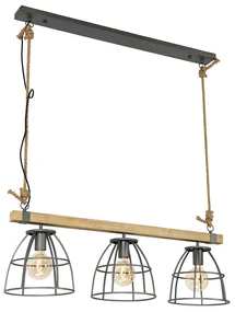 Lampada a sospensione industriale in legno con 3 luci grigio scuro - Arthur