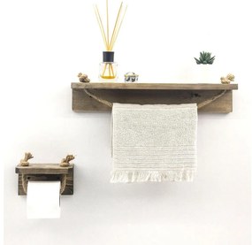 Porta carta igienica 10,5x17 cm + mensola a muro 10x50 cm abete