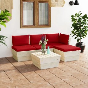 Set Divani da Giardino su Pallet 5 pz con Cuscini Legno Abete