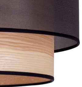 Euluna plafoniera Cedrik, organza nera, impiallacciatura di frassino