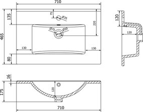 Mexen Atena lavandino incassato nel piano 71 x 46 cm, bianco - 25017000
