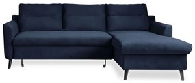 Divano letto angolare in velluto blu scuro, angolo destro Stylish Stan - Miuform