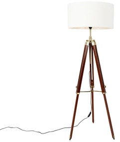 Lampada da terra vintage in ottone con paralume bianco 50 cm a treppiede - Cortin