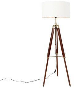 Lampada da terra vintage in ottone con paralume treppiede bianco da 50 cm - Cortin