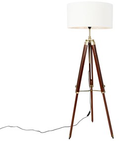 Lampada da terra vintage in ottone con paralume tripode bianco da 50 cm - Cortin