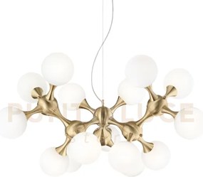 Nodi lampadario sospenso in metallo e vetro bianco finitura ottone ...