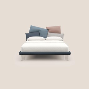 Rebus letto imbottito dal design moderno con piedi trasparenti in plexiglass