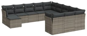 Set divani da giardino 12 pz con cuscini grigio in polyrattan