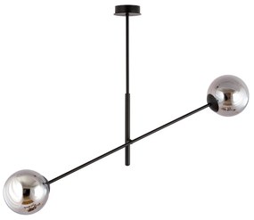 Lampadario 2 Luci Linear In Acciao Nero Con Bracci Regolabili E Vetro Fumè