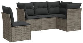 Set divano da giardino 5 pz con cuscini grigio in polyrattan