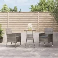 Set Bistr da Giardino 3 pz con Cuscini in Polyrattan Grigio 3187434