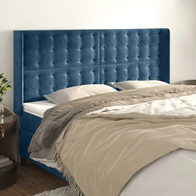 Testiera Ad Orecchio Blu Scuro 203x23x118/128 Cm İn Velluto /