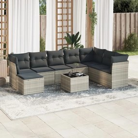 Set divano da giardino 9pz con cuscini grigio chiaro polyrattan