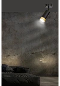 Faretto Orientabile 1 Luce Ragnar A Cilindro In Acciaio Nero E Oro