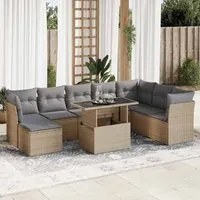 Set Divano da Giardino 9 pz con Cuscini Beige in Polyrattan 3326210