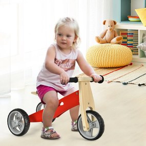 Costway Bici e triciclo equilibrio di legno 2 in 1 per bambini con sedile regolabile, Bicicletta senza pedali Rosso