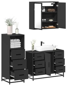 Set Mobili Da Bagno 3 Pz Nero İn Legno Multistrato /