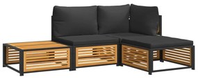 Set divani da giardino 4pz con cuscini legno massello di acacia