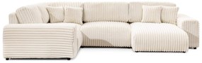 Divano angolare color crema (con penisola a sinistra/a U) rivestito in velluto a coste Justin – Ropez