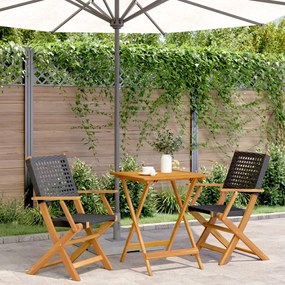 Set Da Bistrot 3 Pz Nero İn Polyrattan E Legno Massello /
