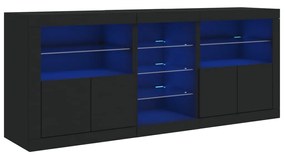 Credenza con luci led nera 181,5x37x67 cm