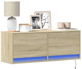Mobile Tv A Parete Con Luci Led Rovere Sonoma 100x31x35 Cm /