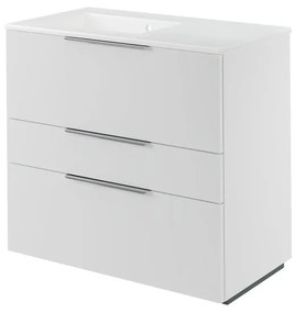 Mobile da bagno a terra sotto lavabo L 90 x H 84 x P 48 cm bianco laccato, 3 cassetti SENSEA Neo