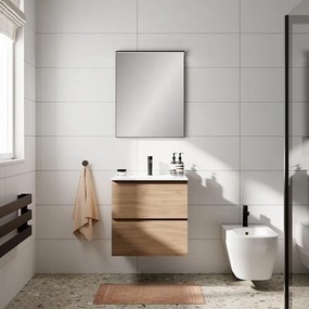 Mobile bagno con lavabo STEP L60 x H60 x P46 cm oak in mdf 2 cassetti per vasca centrale