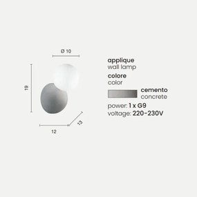 Applique ROCK 12 cm in cemento e vetro soffiato satinato