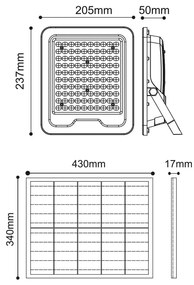 Faro LED Solare 200W IP66 Telecomando Incluso 3.000 lumen - SERIE PRO Colore Bianco Naturale 4.000K
