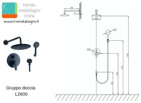 Kamalu - gruppo miscelatore soffione e doccetta colore nero l2600