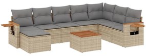 Set Divano da Giardino 9 pz con Cuscini Beige in Polyrattan