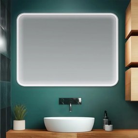 Specchio bagno stondato 90x70 cm reversibile con cornice slim LED