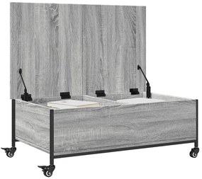 Tavolino con ruote grigio sonoma 91x55x34 cm legno multistrato