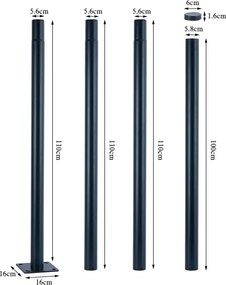 Brilagi - Asta metallica per palo d'illuminazione esterna 4 m, Ø 58 mm, antracite