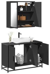 Set Mobili Da Bagno 2 Pz Nero İn Legno Multistrato /