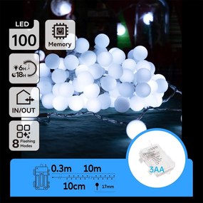 Aigostar - Catena luminosa LED per esterni 100xLED/3xAA/8 funzioni 10,3 m IP44 bianco freddo