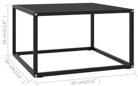 Tavolino da salotto nero con vetro nero 60x60x35 cm