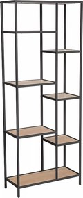 Libreria Costa A in finitura rovere con struttura in metallo nero opaco – 70x30x178 cm