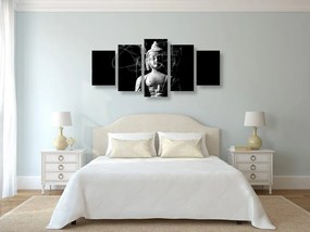 Quadri 5 pezzi – Statua del Buddha in bianco e nero