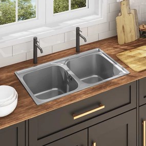 Lavello Da Cucina Doppio Con Filtro E Sifone İn Acciaio Inox /