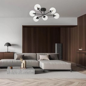 Lampadario da soffitto Brendi 6B Nero con sfere trasparenti E14