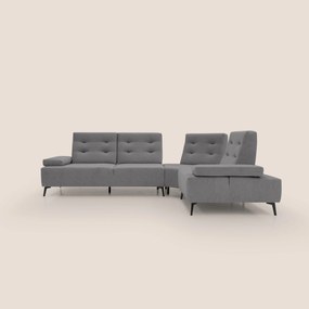 Lugano Divano angolare con schienali traslanti in microfibra effetto velluto T09 grigio