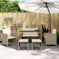 Set da Pranzo da Giardino 6 pz con Cuscini Beige in Polyrattan 363399