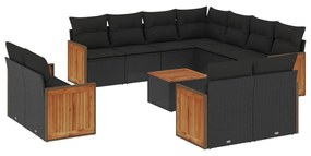 Set Divani da Giardino 12 pz con Cuscini Nero in Polyrattan