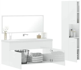 Set mobili da bagno 3 pz bianco lucido in legno multistrato