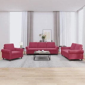 Set Di Divani 3 Pz Con Cuscini Rosso Vino İn Velluto /
