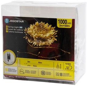 Aigostar - Catena luminosa natalizia LED da esterno 1000xLED/6W/230V 50m IP44 bianco caldo
